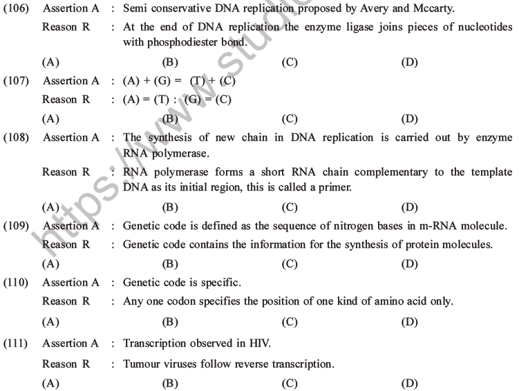 NEET Biology Molecular Basis Of Inheritance MCQs Set A, Multiple Choice ...